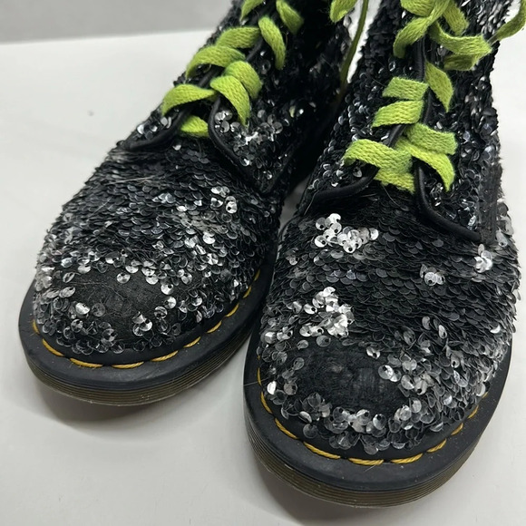 Dr. Martens 1460 Pascal Combat Sequin Black Silver Reversible Boot Womens Size 6 - Picture 6 of 11